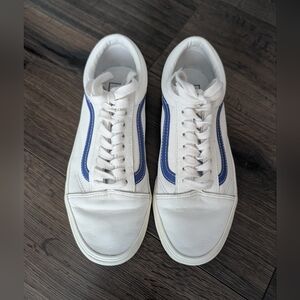 Vans White and Blue Leather Sneakers, Women's size 8